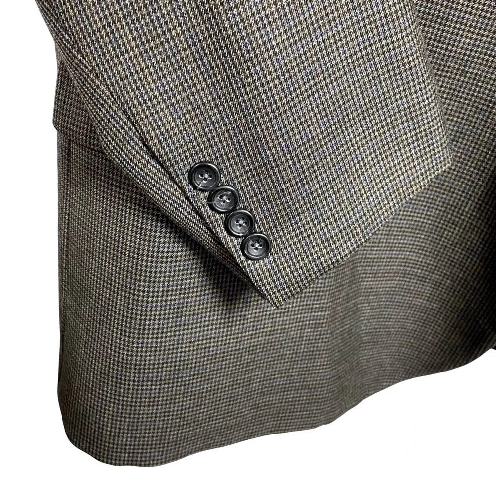 Pronto Uomo Platinum Mens 54R Wool Blazer Sport Coat Grey Blue Houndstooth *READ